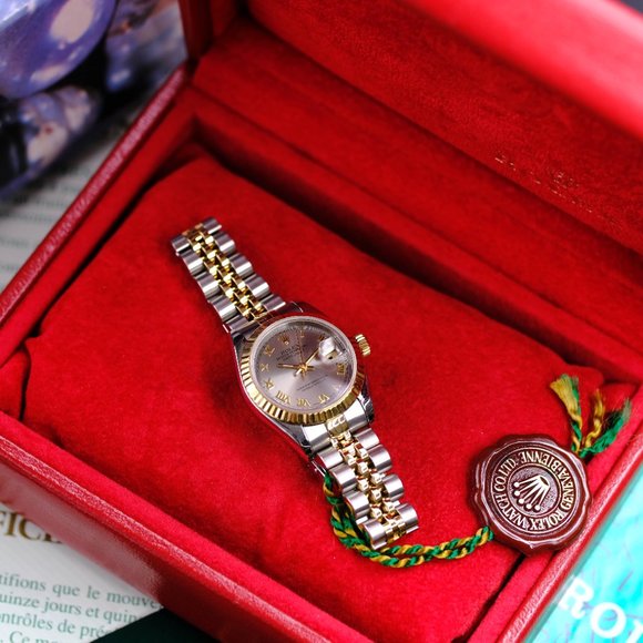 LADY ROLEX DATEJUST GREY ROMAN DIAL FLUTED 26MM WATCH W/ ORIGINAL BOX & PAPERS - Picture 5 of 14